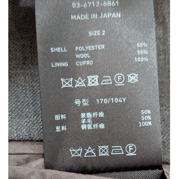 United Tokyo Men's Size 2 Slim Fit Wool Blend Three Button Blazer Charcoal Grey - Picture 8 of 8